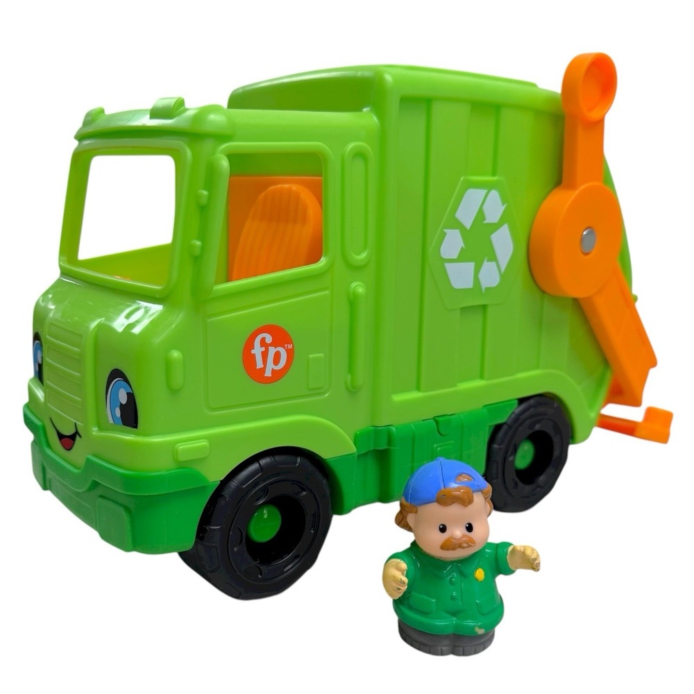 Fisher Price Little People Recycling Truck Toy W/ Figure Sound Singing WORKS!